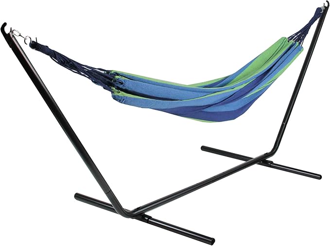 Northlight 32816484 Blue and Green Striped Woven Cotton Double Brazilian Hammock