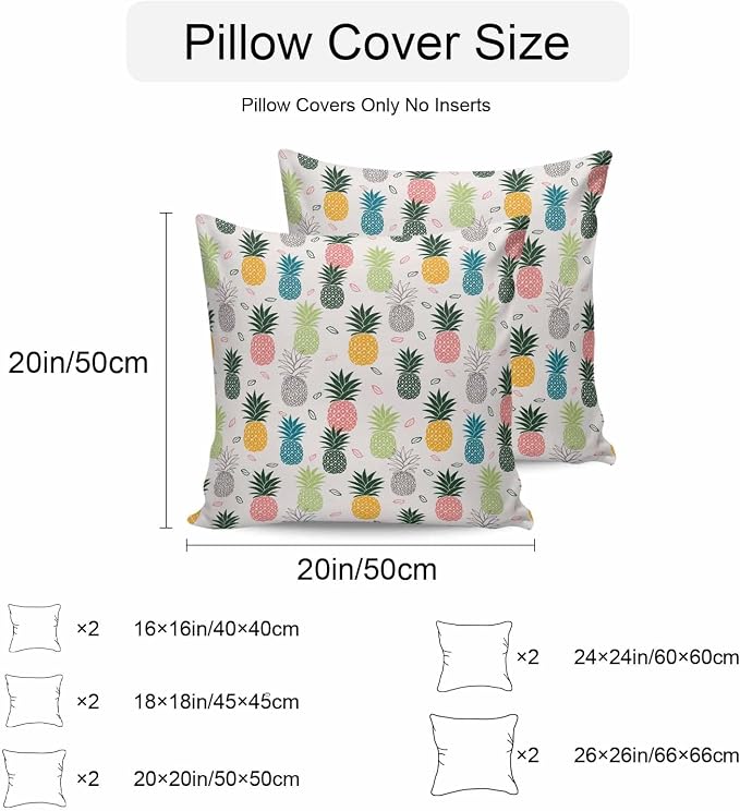 Outdoor Waterproof Pillow Covers for Patio Summer Pineapple Decorative Throw Pillow Cover Watercolor Pineapple Fruit Pillowcases Set of 2 Cushion Case for Sofa Couch Chair Home Decor 18 x 18 Inches