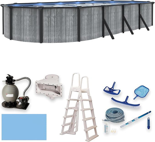 San Pedro 12x24-ft Oval 52-in Deep 6-in Top Rail Above Ground Steel Wall Swimming Pool Package