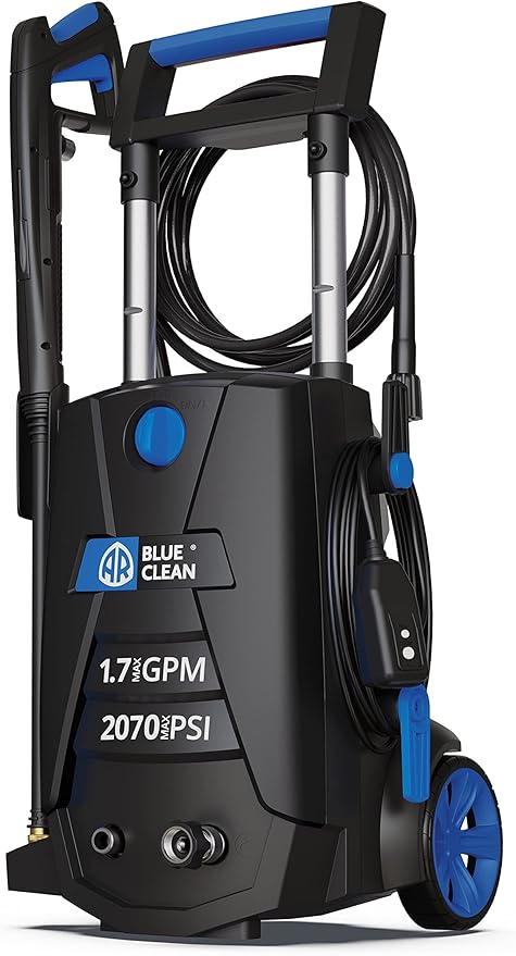 AR Blue Clean BC383HSB Electric Pressure Washer-2070 PSI, 1.7 GPM, 13 Amps Bayonet Connect Accessories, Telescopic Handle, On Board Storage, Portable Pressure Washer, High Pressure, Car Washer, Patio