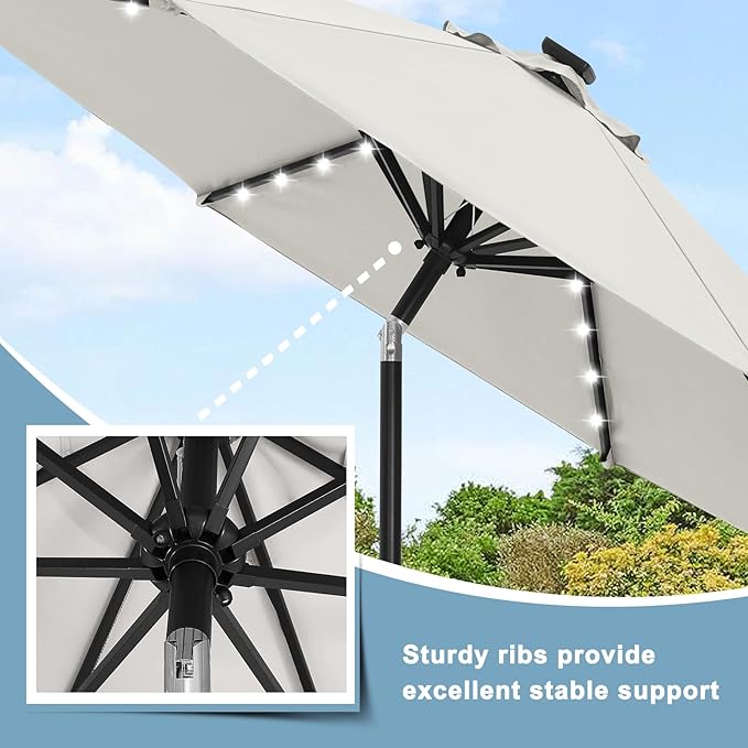 ABCCANOPY Durable Solar Led Patio Umbrellas with 32LED Lights 9FT (Creamy White)