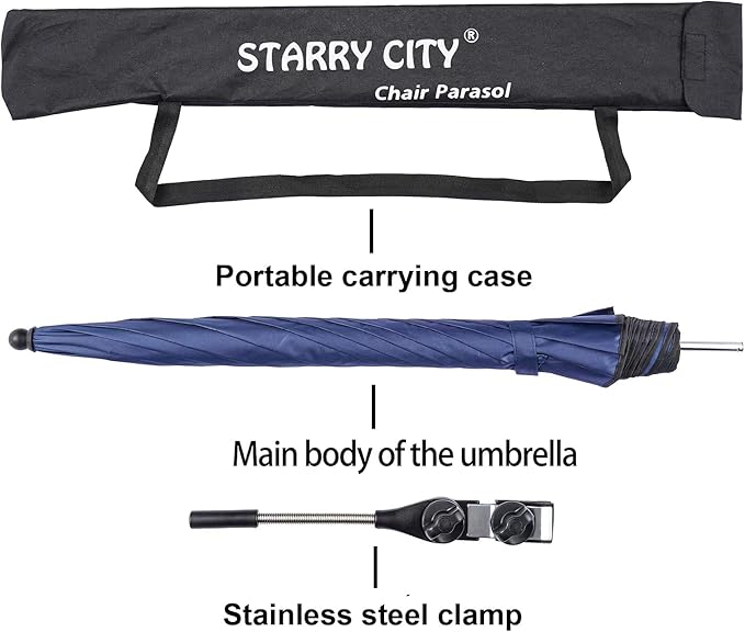 Beach Chair Umbrella with Universal Clamp,360° Adjustable Sunshade Umbrella,Clip on Parasols for Patio,Wheelchairs,Golf Carts