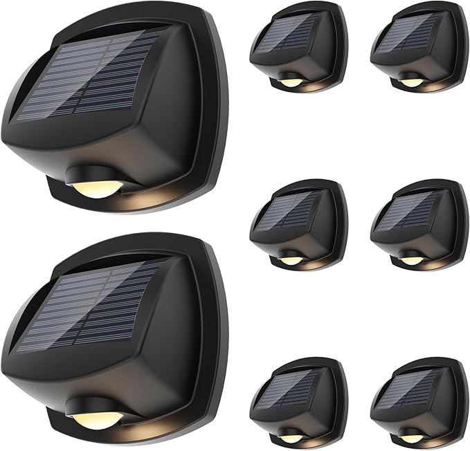 SOLPEX Solar Lights Outdoor Waterproof IP65, Solar Stair Lights Outdoor for Fence, Deck, Step, Dual Color LED 3 Lighting Modes House Wall Light for Porch, Backyard, Fence, Garden Decor-8 Pack