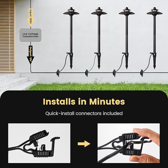 SURAIELEC 12V Low Voltage LED Landscape Path Lights, 3.8W 2-Tier Pagoda Pathway Light with Connectors, 3 Color Temperature Adjustable, Aluminum ORB Outdoor Walkway Garden Lights, ETL Listed, 4 Pack
