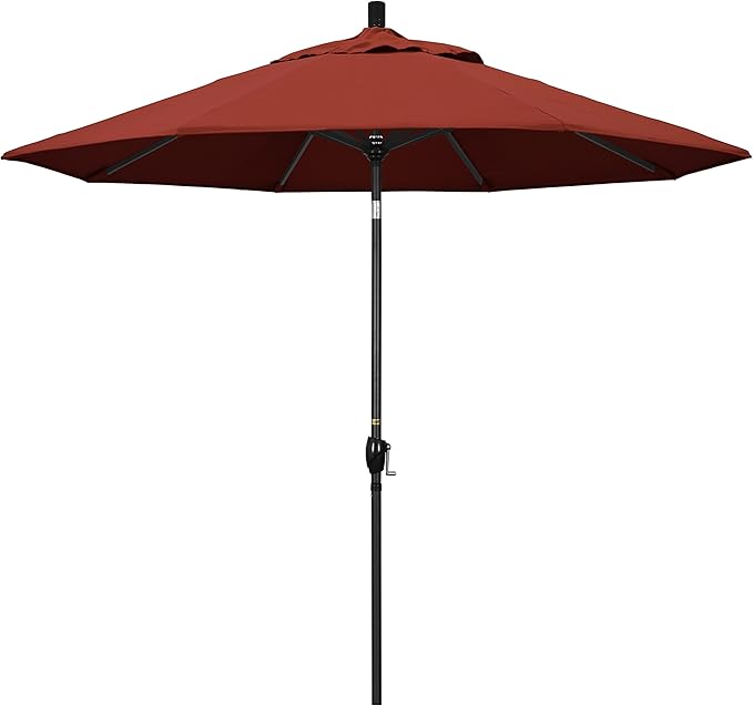 California Umbrella 9' Round Aluminum Market Umbrella, Crank Lift, Auto Tilt, Bronze Pole