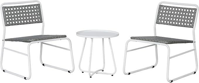 JONATHAN Y LVG1100A-3SET Freja 3-Piece Mid-Century Modern Faux Rattan Conversation Outdoor Patio Set Scandinavian, Classic, Transitional, Bohemian, Traditional, White/Gray