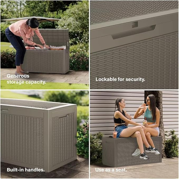 150 Gallon Outdoor Storage Box Patio Deck Box Waterproof, Resin Lockable Outside Large Storage Bin for Pool Cushion Furniture, Garden Tools UV-Resistant, Grey