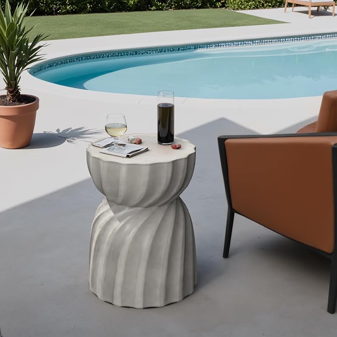 SUNBURY Outdoor Side Table Set of 2, 19" H Concrete Accent End Table, Patio Side Tables, Outdoor Coffee Tables, Planter Stand for Patio, Garden, Living Room, Backyard, Grey