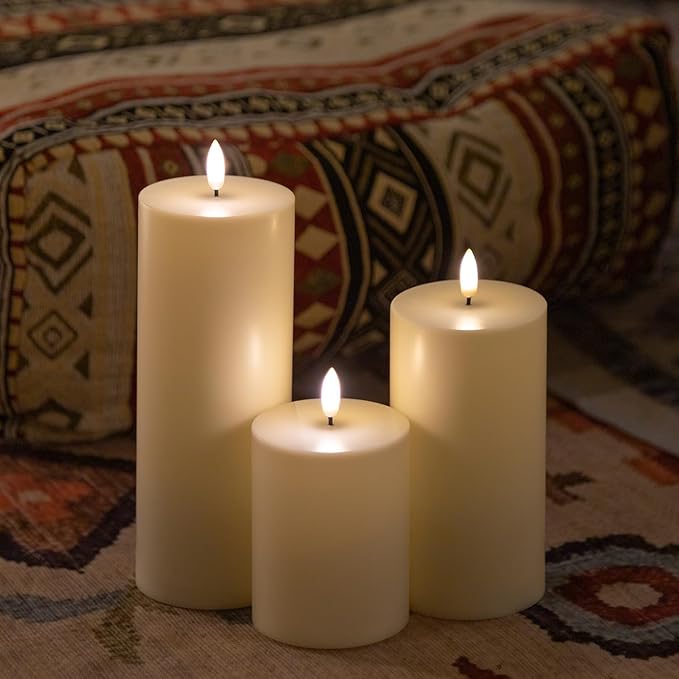 ANGELLOONG Large Flameless Candles Outdoor with Timer, Waterproof 8"x3" Pillar Candles Battery Operated, 2 Pack Flickering LED Candles for Patio Decor, Lanterns Backyard