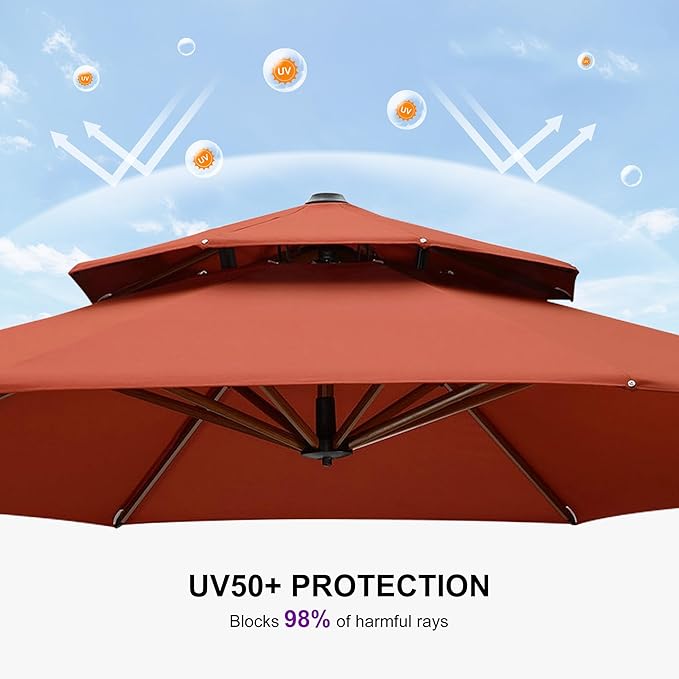 PURPLE LEAF 11ft Patio Umbrella Outdoor Round Umbrellas Large Cantilever Umbrella Windproof Offset Umbrellas Heavy Duty Sun Umbrella for Garden Deck Pool Patio, Brick Red