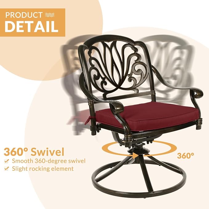 9-Piece Patio Dining Set, Outdoor Patio Table and Chair Set of 84” Oval Cast Aluminum Dining Table with Umbrella Hole, 8 Patio Dining Swivel Chairs Padded, Patio Funiture Set, Red