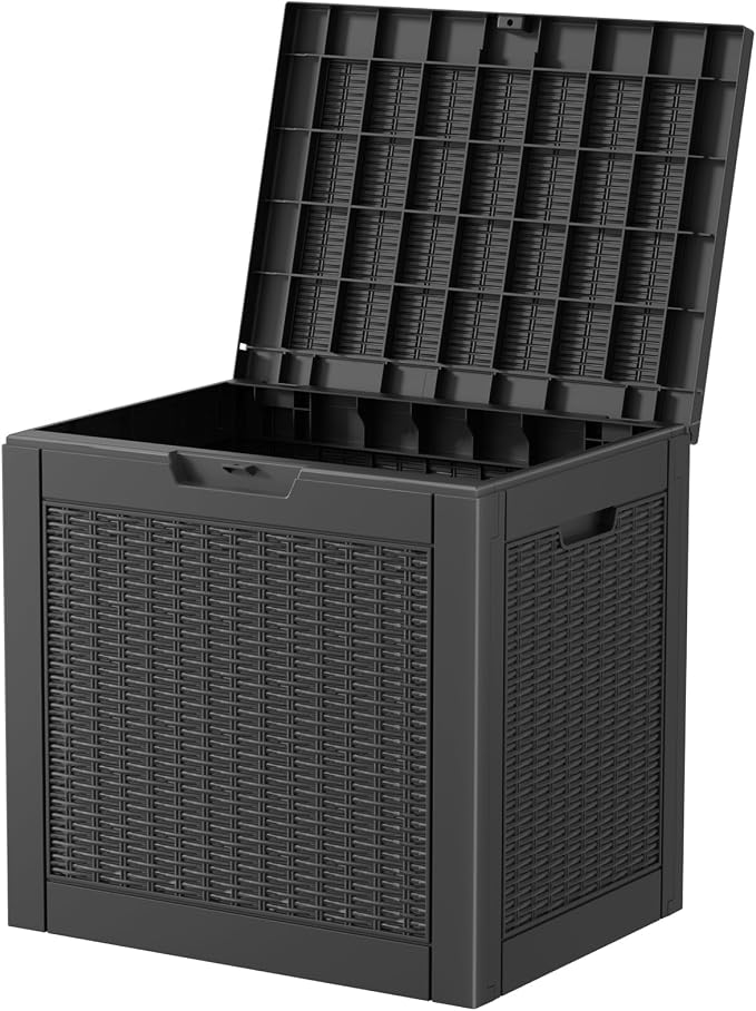 Resin Deck Box - 35 Gallon Lockable Outdoor Storage, Water-Resistant Indoor/Outdoor Bin for Package Delivery, Patio Cushions, Gardening Tools