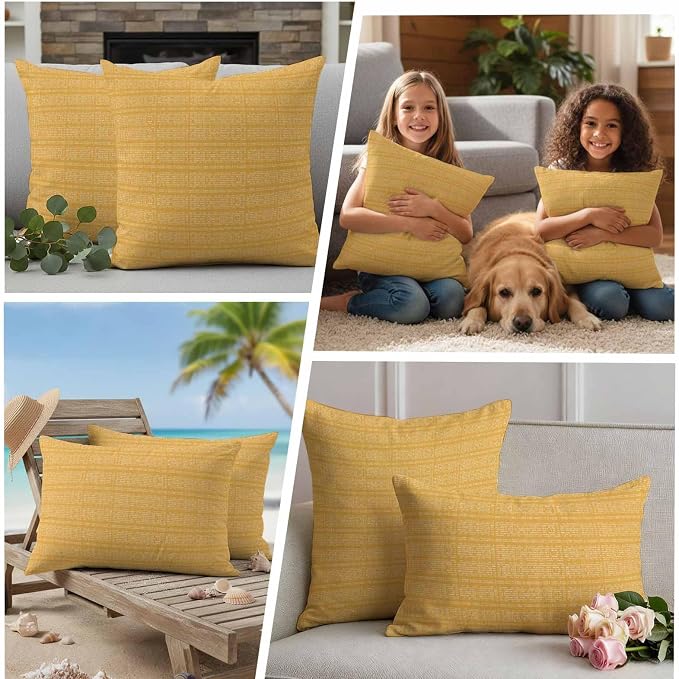 Outdoor Waterproof Throw Pillow Covers Set of 2 Golden Stripes Grain Lumbar Pillowcases 20x12 Inches Solid Color Decorative Pillows Cushion Case Patio Pillows for Couch Bed Chair Garden