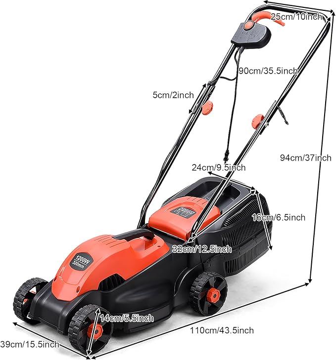 IRONMAX Electric Lawn Mower, 12.5 Amp 1200W Corded Push Mower with 3 Cutting Heights, 30L Grass Collection Bag, Folding Handle, 13" Walk-Behind Lawn Mowers for Yard Garden Farm (Red)