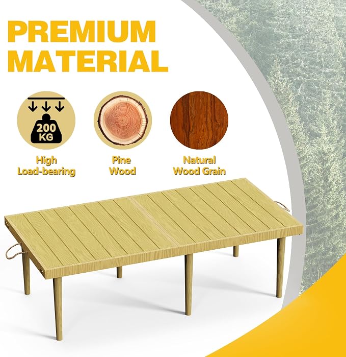 22x44 Inch Boho Low Picnic Wood Table With Foldable Design & 13in Table Leg | Low Height Floor Picnic Table For Sitting On The Floor Encourage A Laid-back Vibe At Home Or In Nature