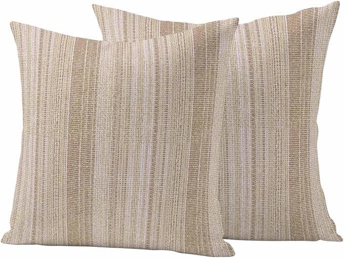 Abstract Beige Outdoor Pillow Covers Set of 2 Rustic Farmhouse Minimalist Beige Vertical Striped Lines Waterproof Throw Pillow Cover Decorative Cushion Cases for Patio Porch Garden 26X26 Inch