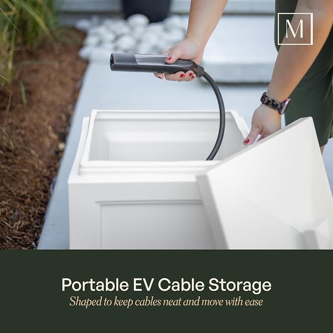 Mayne Heavy Duty Cable Storage Solution for Home & Garage, Lightweight & Functional Outdoor Storage Bin with Lid, Stylish Cable Organizer and EV Charger Storage, Black