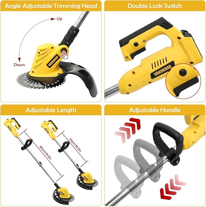 Cordless Weed Wacker & Edger for Dewalt 20V Battery, 157cm/61in Electric String Trimmer Brush Cutter with Brushless Motor, Grass Trimmer Kit with Metal Blade & String Line for Garden Yard (Tool Only)