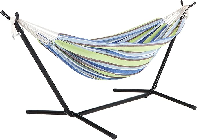 Bliss Hammocks 60" Wide Hammock & Built-in Stand w/Carrying Case & Hanging Hardware Indoor, Outdoor, Poolside, Patio, Backyard Heavy Duty, Strong & Durable 400 Lbs Capacity (BHST-401-GS)