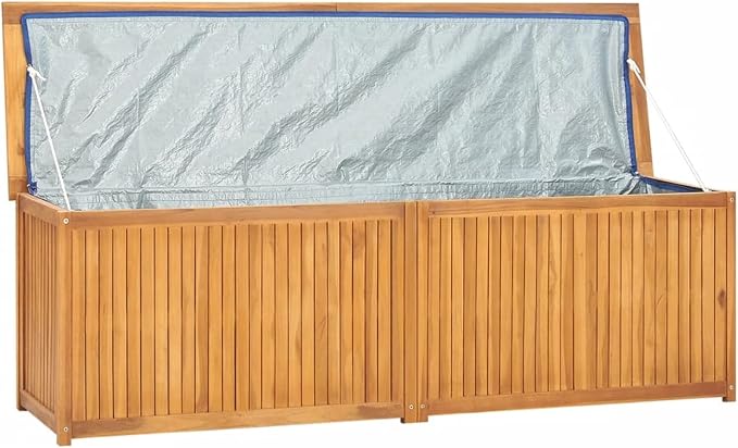 Gecheer Outdoor Storage Box, Natural Teak Wood Deck Box with Waterproof Lining, 68.9 x 19.7 x 21.7 inches, for Patio, Garden, or Balcony
