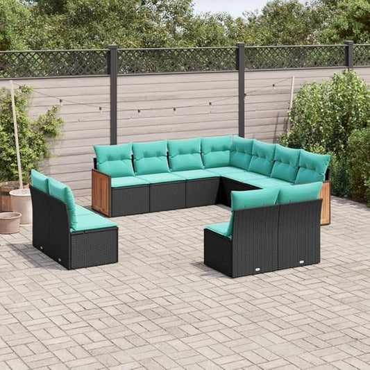 11 Piece Patio Sofa Set with Cushions, Outdoor Sofa Sets Outdoor Dining Sets Sectional Sofa Patio Conversation Set for Exhibition Negotiation Area Garden Poolside Black Poly Rattan