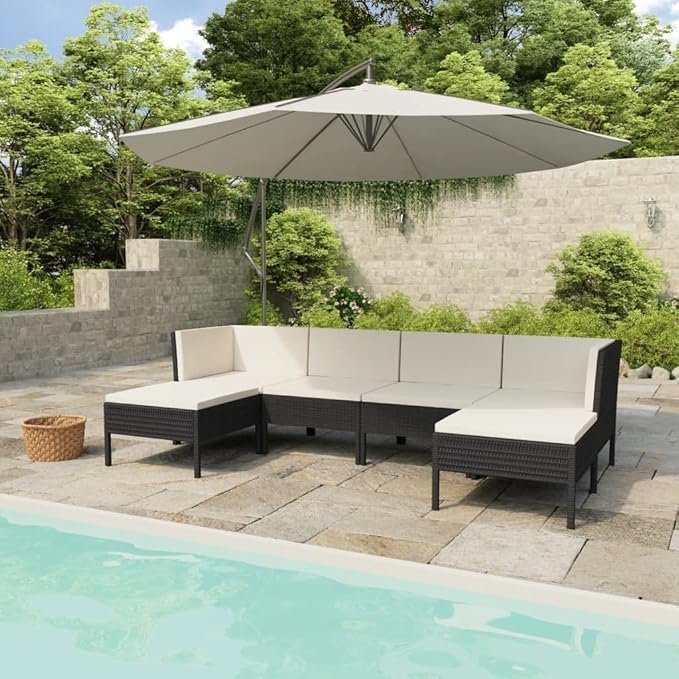 Patio Lounge Set with Cushions,Outdoor Patio Furniture,Outdoor Chat Conversation Set,Garden Furniture Sets,for Patio,Backyard,Garden,Outdoor,6 Piece Poly Rattan Black