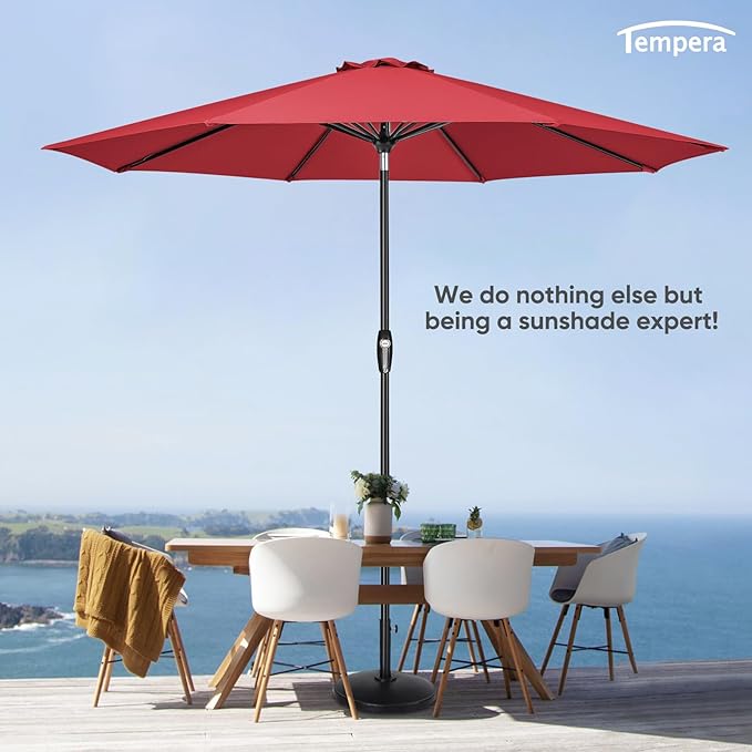 Tempera Patio Market Outdoor Table Umbrella with Auto Tilt and Crank, Large Sun Umbrella with Sturdy Pole & Fade Resistant Canopy, Easy to Set