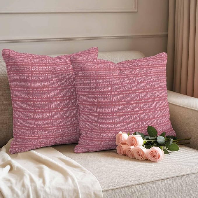 Outdoor Waterproof Throw Pillow Covers Set of 2 Pink Stripes Grain Pillowcases 16x16 Inches Solid Color Decorative Pillows Cushion Case Patio Pillows for Couch Bed Chair Garden