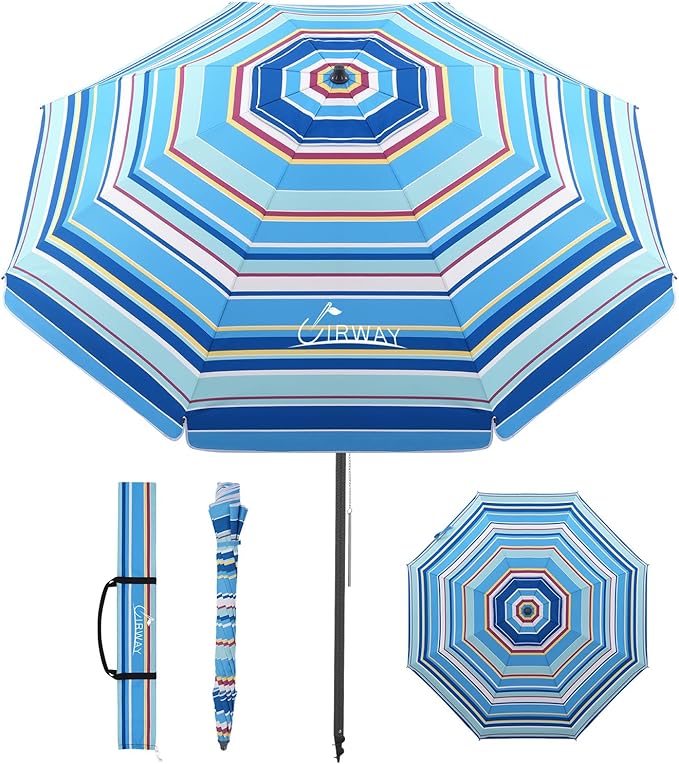 UIRWAY Beach Umbrella, Heavy Duty Windproof Beach Umbrellas with Sand Anchor & Tilt, Sun Protection Portable Beach Umbrella with Carrying Bag for Beach, Patio Garden Pool Outdoor