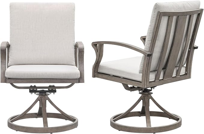 Swivel Patio Dining Chairs Set of 2, Never-Rust Aluminum Outdoor Swivel Rocking Dining Chairs with Cushions, Outdoor Dining Set Patio Furniture Set for Backyard, Deck, Garden, Pool, Limed Oak