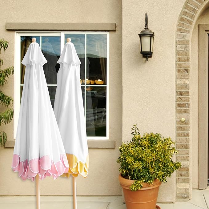 9Ft Elegant Valance Patio Umbrella, Outdoor Umbrellas for Patio with Auto-Tilt and Crank Systerm, Table Umbrella for Outdoors, Poolside,Beach, Backyard