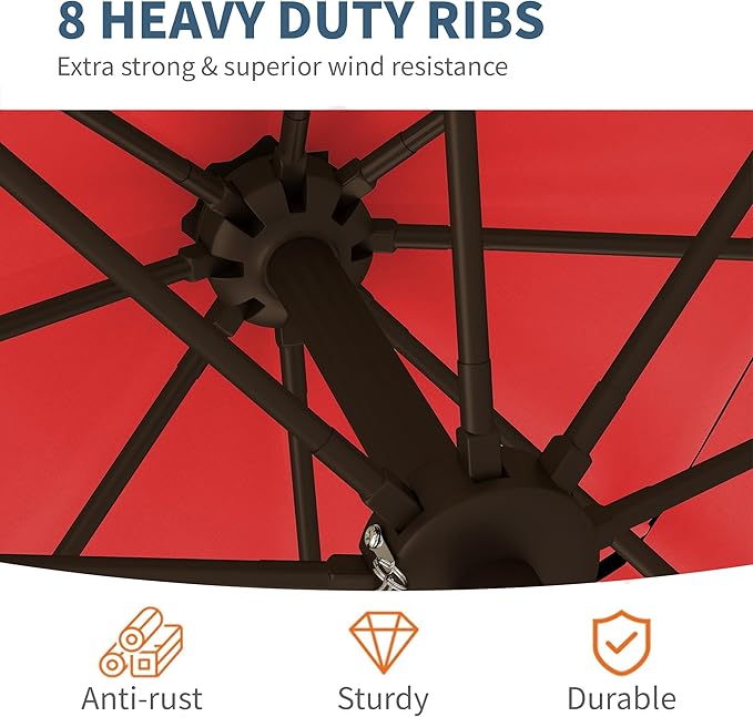 PatioKingdom 9ft 3-Tier Patio Market Umbrella with Crank/Tilt, Commercial Heavy Duty Wind Proof,Outdoor Table Umbrella with 8 Fiberglass Ribs,UPF50+ for Deck,Pool,Garden,Backyard (Red)