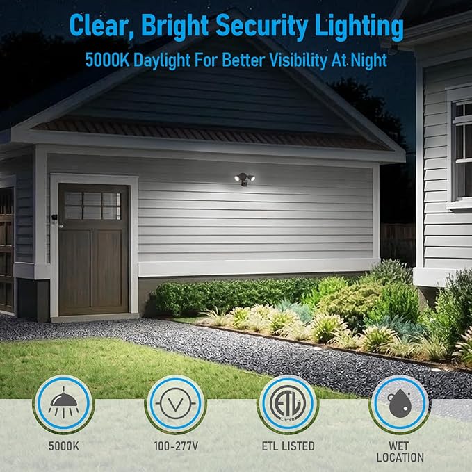 LEONLITE COB LED Security Light, Motion Sensor Outdoor Lights, Dusk to Dawn, 100-277V, ETL Listed, Adjustable Heads, Motion Detector Flood Light, Aluminum, IP65 Waterproof, 5000K Daylight, Bronze