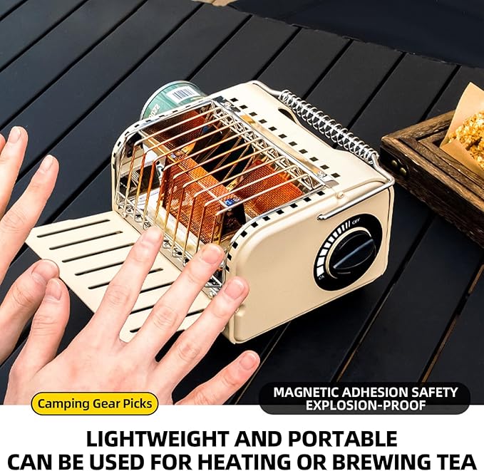 3 in 1 Portable Heater and Stove, 1200W Outdoor Tent Stove, Adjustable Temperature Camping Heaters for Fishing, Hiking, Trekking, Patio, Coffee-coloured and Green (Coffee-coloured)
