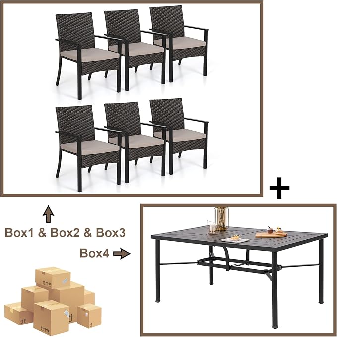 Sophia & William 7-Piece Patio Dining Set, Metal Table, PE Wicker Chairs | All Weather Patio Table and Chairs Set for 6, Perfect for backyard, deck, porch