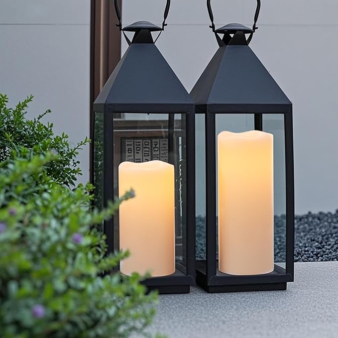 GenSwin Outdoor Candles with Remote Timer for Lanterns, 2 Pack IP65 Waterproof Flameless Candles Battery Operated, LED Pillar Candles for Indoor Outdoor Lanterns, Long-Lasting(4" x 10"&4"x8")