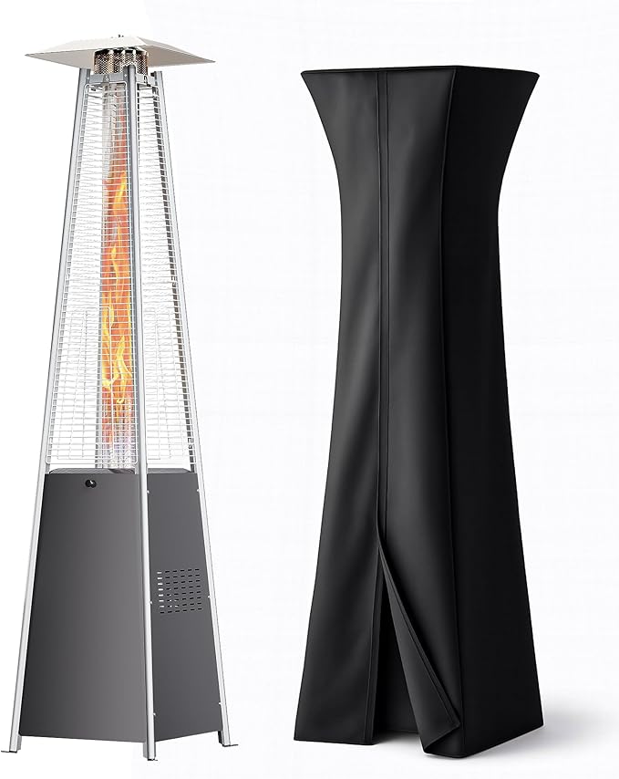 Pyramid Patio Heater, Outdoor Heater 48,000 BTU with Wheels & Weather-Resistant Cover, Triple Protection System for Large Spaces (Commercial Patio, Rooftop, Event) (1 heater)
