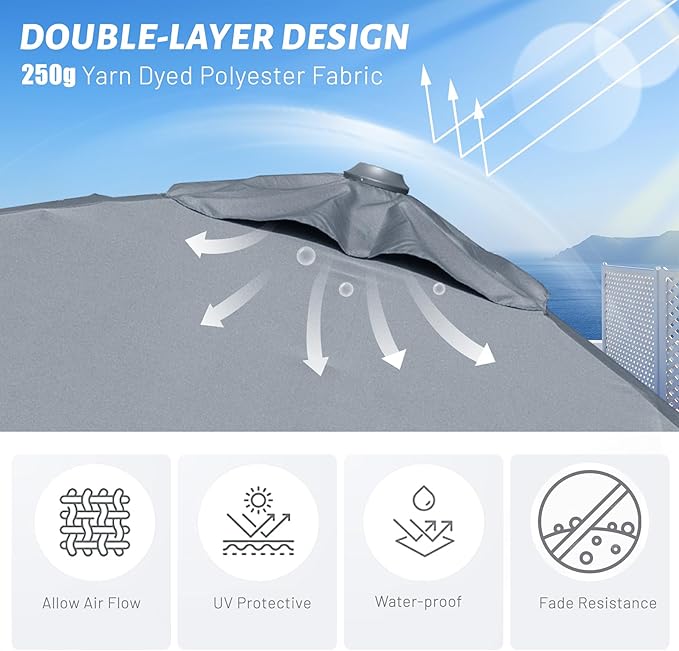 Domi 10’x10’ Cantilever Patio Umbrella, Aluminum Windproof Outdoor Umbrella with 360°Rotation, Square Offset Sun Shade Umbrella for Outside Deck Backyard Garden Pool, Gray