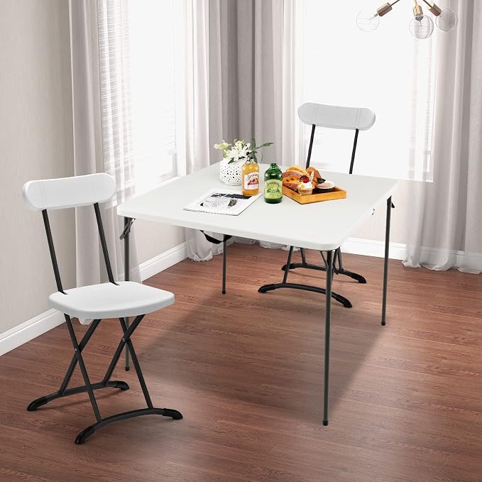 Giantex Portable Folding Table, Foldable Picnic Table with All-Weather HDPE Tabletop, Metal Frame & Carry Straps, Heavy Duty Outdoor Camping Table, Lightweight Card Table for Beach, BBQ, Party (White)