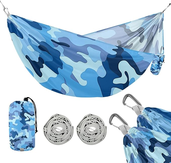Camouflage Blue Dark 330lb Capacity Hammocks for Camping with Portabl Carry Bag Rope Hammock for Patio Backyard Lounge Base capas para la Lluvia