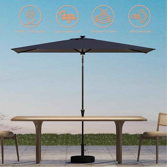 C-Hopetree Rectangular Outdoor Patio Market Umbrella with Solar LED Lights 6.5 x 10 ft