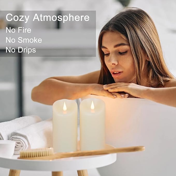 TECHLONG Flameless Candles Flickering 3D Moving Flame, Last 1000+ Hours Battery Operated Candles with Timer, Ivory Real Wax Electric LED Pillar Candles for Home Wedding Decoration | 3" x 6"