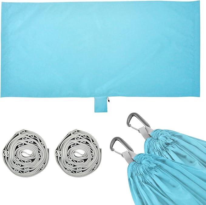 Sky Blue Solid Color Camping Hammock, Portable Lightweight Single Hammock with Tree Straps and Aluminum Carabiners, 114" x 54" Travel Hammock for Hiking Backpacking Beach