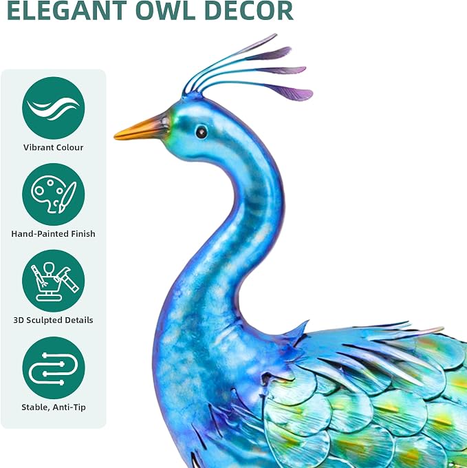 31" L Metal Peacock Garden Statue,Handcrafted Outdoor Yard Art | Large Walking Bird Decor, Iridescent Blue & Green Finish , Ground Stakes, Lifelike Sculpture for Garden Lawn Flowerbed
