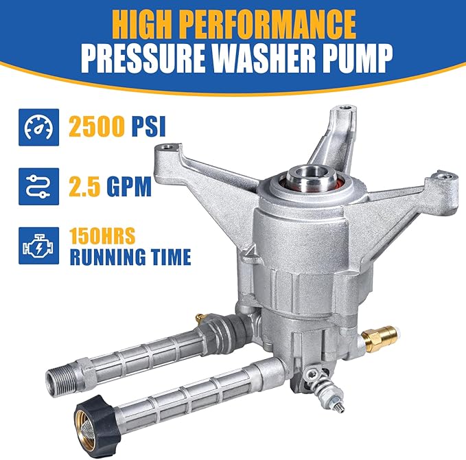 TOOLCY 7/8" Shaft Vertical Pressure Washer Pump, 2500 PSI 2.5 GPM Front Inlet/Outlet Replacement Pump Kit with Nozzles & Hardware, Fits 180-196cc Gas Power Washer for Driveway, Fence, Patio Cleaning