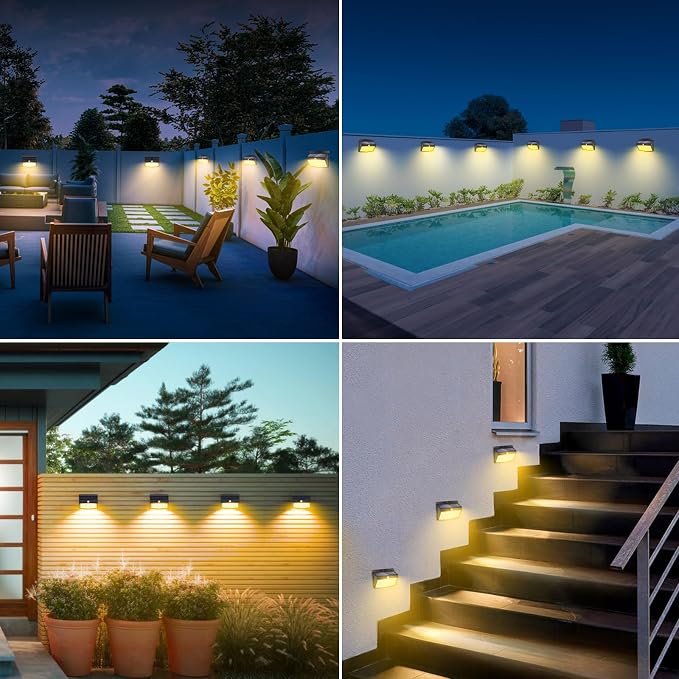 6 Pack Solar Lights Outdoor Motion Sensor with 3 Lighting Modes | Warm White, Black, Waterproof, LED, Solar Powered, Security, Outside, Wall, Garden, Fence, Yard, Deck, Patio, Garage