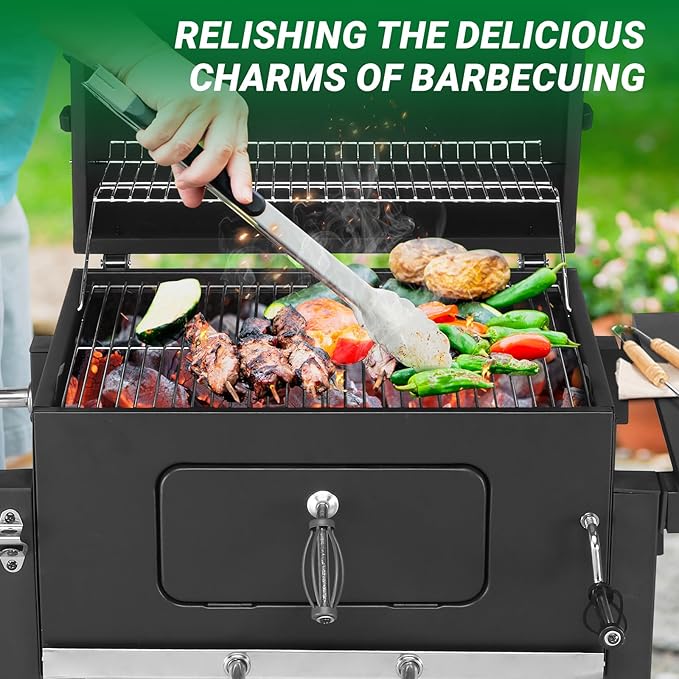 Outdoor BBQ Charcoal Grills,Heavy Duty Charcoal Grill,Metal Outdoor Barbecue Smoker,Portable Camping Barbecue Grills,with Foldable Side Tables,for Garden, Backyard, Patio, Picnics, Party (Black)