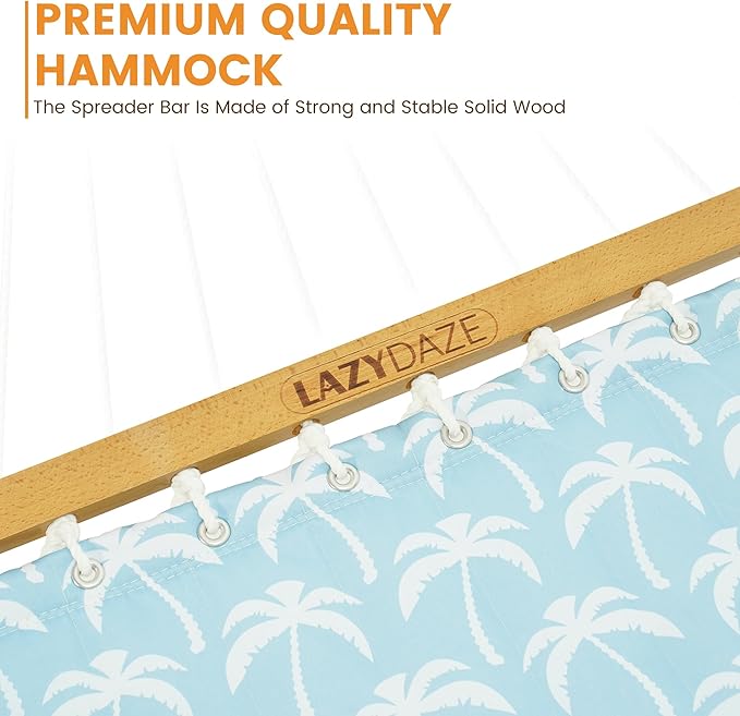 Lazy Daze Hammocks 12FT Quilted Fabric Hammock with Soft Pillow, Double 2 Person Tree Hammock with Spreader Bar for Outside Patio Poolside Backyard Beach, 450 lbs Capacity, Coastal Floral