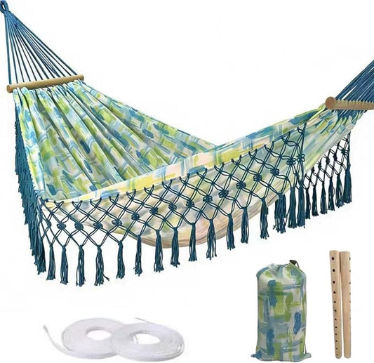 Portable Hammock,Bohemian Hammock,Rope Hammock,Suitable,Yard, Beach, Backyard,Garden (Blue, 79 * 59)