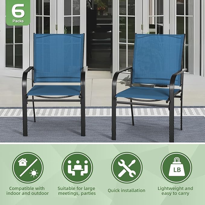 Incbruce 7 Pieces Patio Dining Set, Outdoor Dining Set of 6 Textilene Chairs and Rectangle Table with Umbrella Hole for Backyard, Garden, and Poolside (Blue)